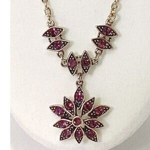 Caroline Star Flower Pendant Necklace Gold Tone Ruby Red Rhinestone Chain